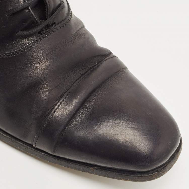 Pre Owned Prada Dark Blue Leather Cap Toe Lace Up Oxford Size 43
