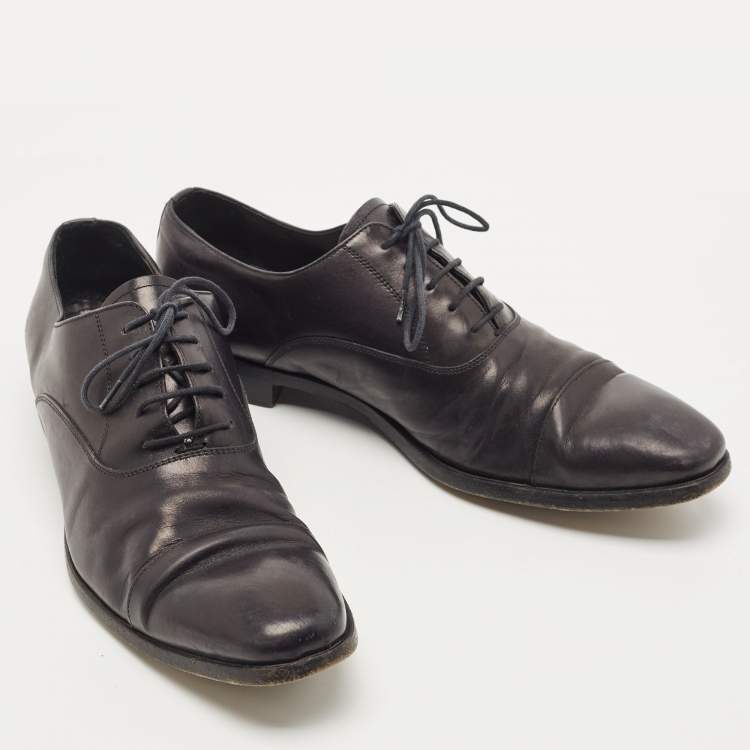 Pre Owned Prada Dark Blue Leather Cap Toe Lace Up Oxford Size 43