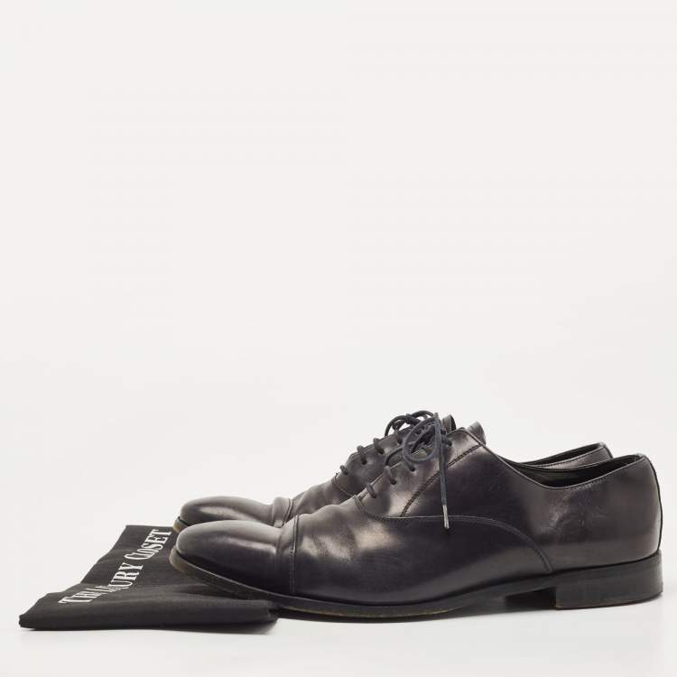 Pre Owned Prada Dark Blue Leather Cap Toe Lace Up Oxford Size 43