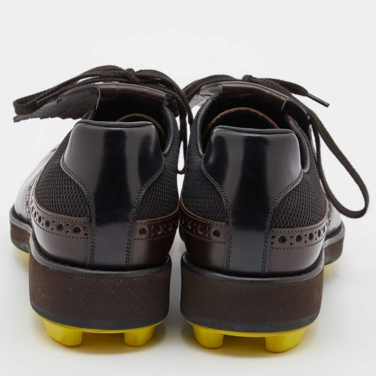 Pre Owned Prada Brown/Black Brogue Leather and Mesh Lace Up Derby Size 43