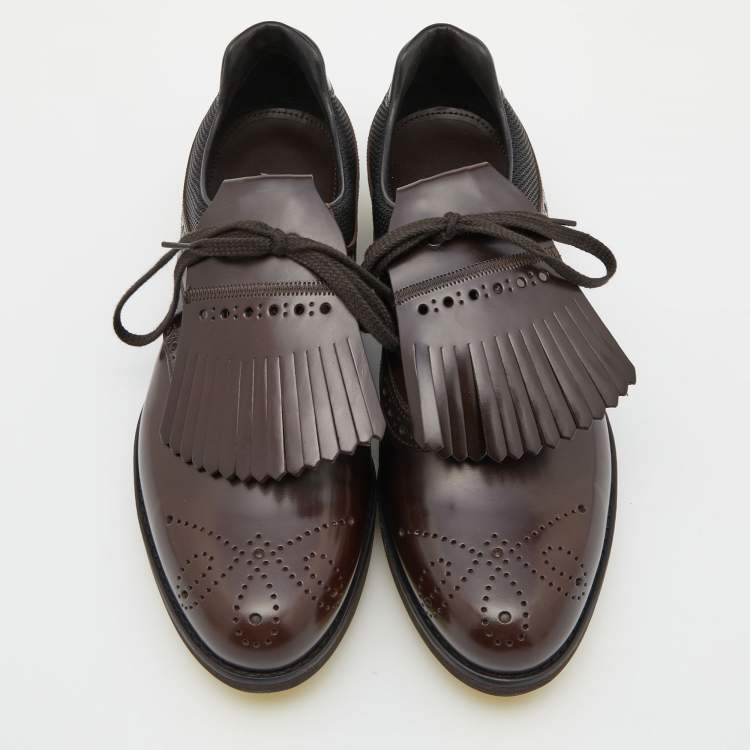 Pre Owned Prada Brown/Black Brogue Leather and Mesh Lace Up Derby Size 43