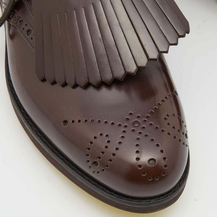 Pre Owned Prada Brown/Black Brogue Leather and Mesh Lace Up Derby Size 43