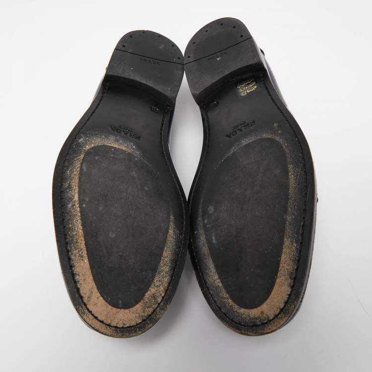 Pre Owned Prada Blue/White Leather Slip on Loafers Size 42.5