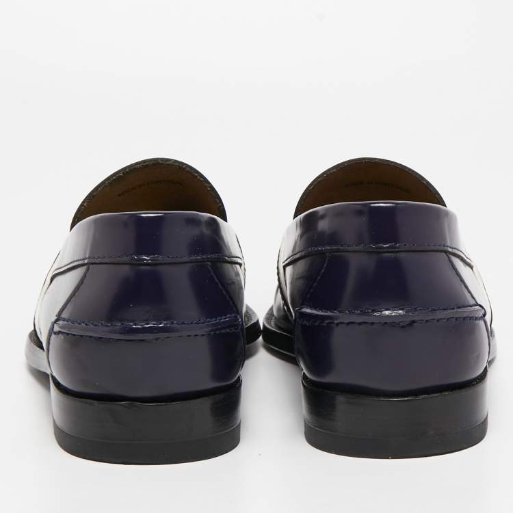 Pre Owned Prada Blue/White Leather Slip on Loafers Size 42.5