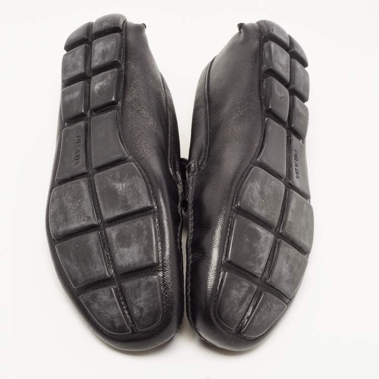 Pre Owned Prada Black Saffiano Leather Slip On Loafers Size 42