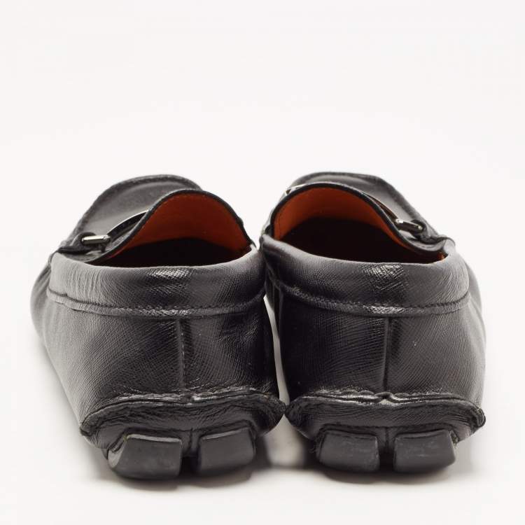 Pre Owned Prada Black Saffiano Leather Slip On Loafers Size 42
