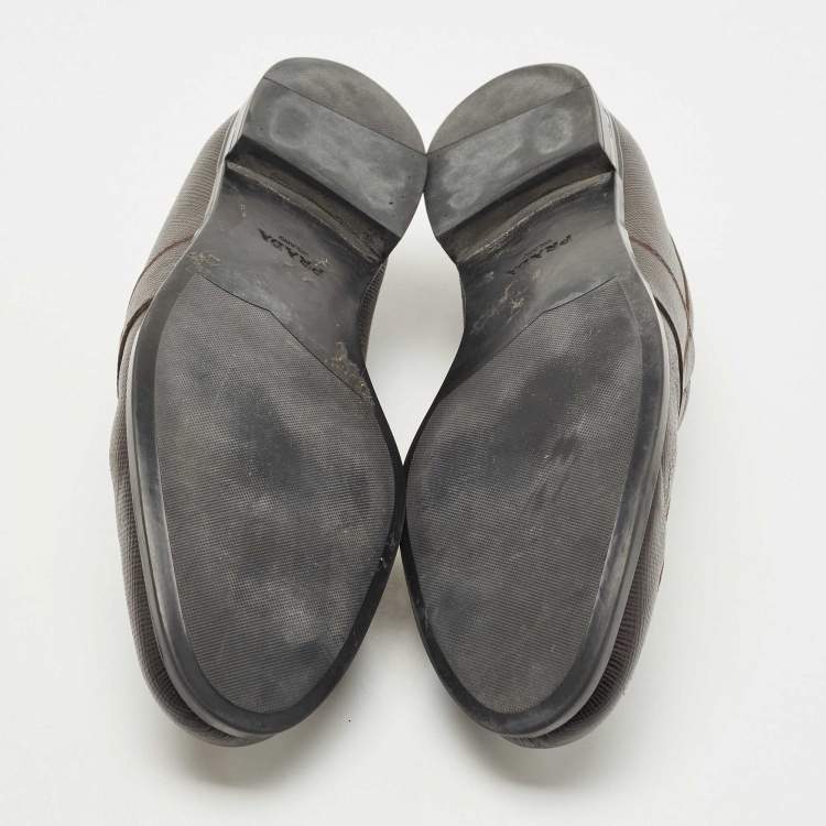 Pre Owned Prada Brown Saffiano Leather Penny Loafers Size 42