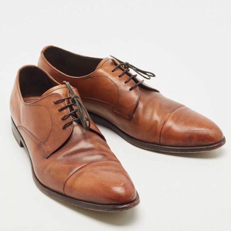 Pre Owned Prada Brown Leather Lace Up Derby Size 42