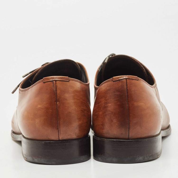 Pre Owned Prada Brown Leather Lace Up Derby Size 42