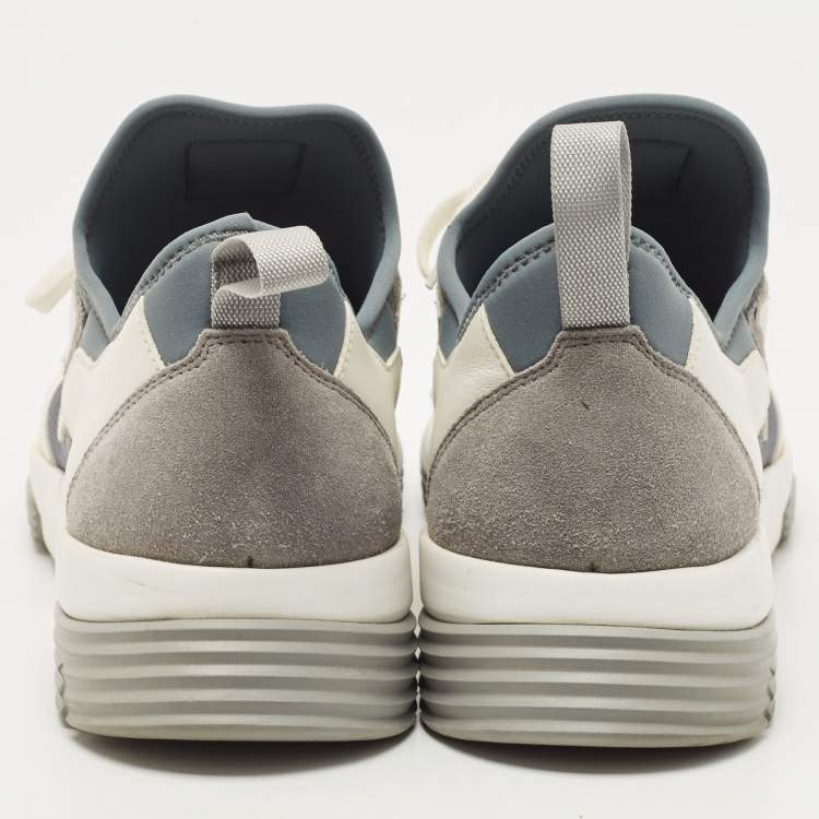 Pre Owned Prada White/Grey Leather and Mesh Low Top Sneakers Size 42.5