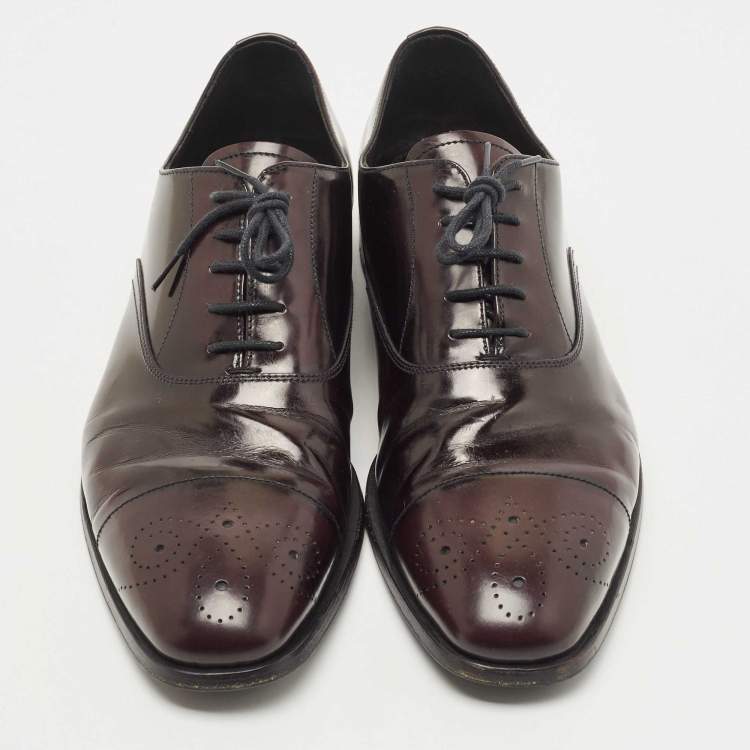Pre Owned Prada Burgundy Leather Lace Up Brogue Oxford Size 42