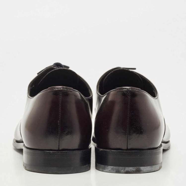 Pre Owned Prada Burgundy Leather Lace Up Brogue Oxford Size 42