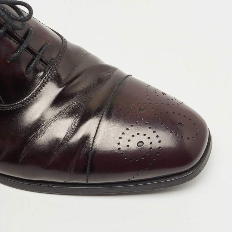 Pre Owned Prada Burgundy Leather Lace Up Brogue Oxford Size 42