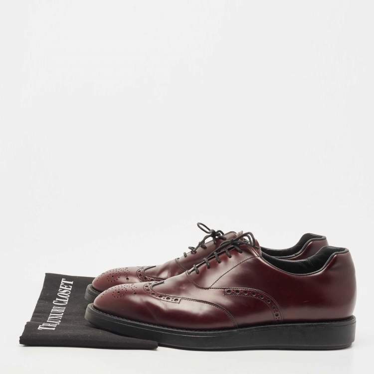 Pre Owned Prada Burgundy Brogue Leather Lace Up Oxfords Size 42