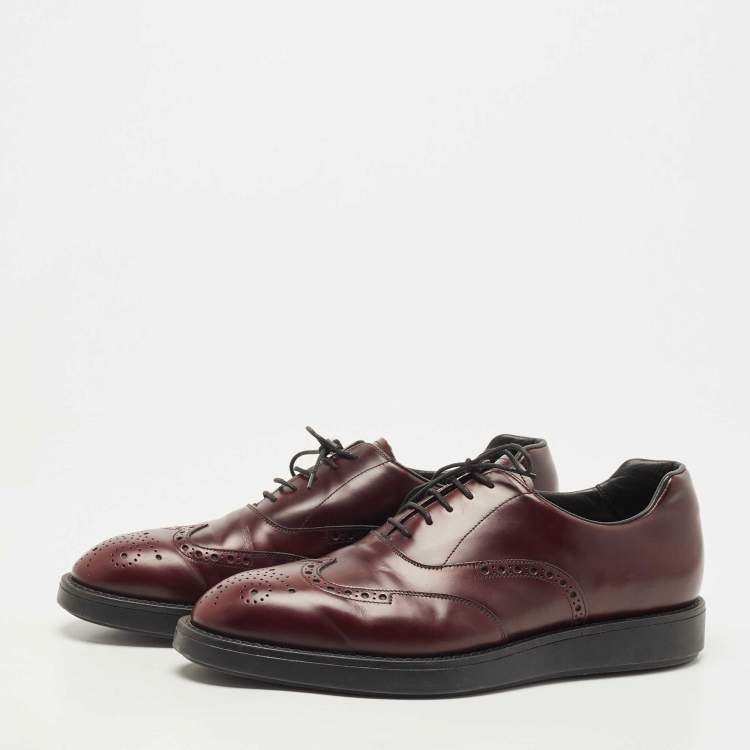 Pre Owned Prada Burgundy Brogue Leather Lace Up Oxfords Size 42