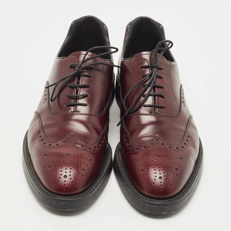 Pre Owned Prada Burgundy Brogue Leather Lace Up Oxfords Size 42
