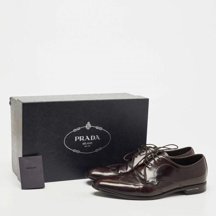 Pre Owned Prada Burgundy Leather Lace Up Derby Size 42
