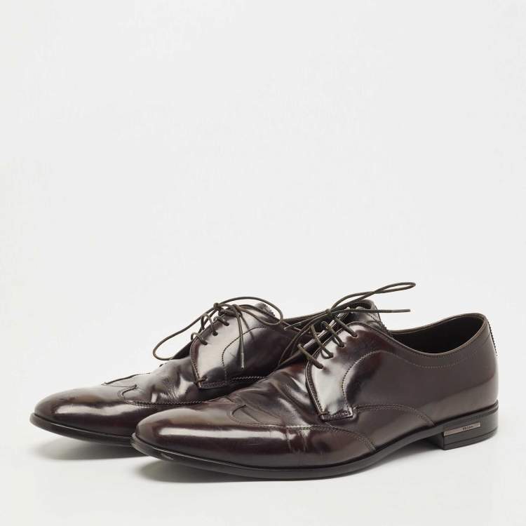Pre Owned Prada Burgundy Leather Lace Up Derby Size 42