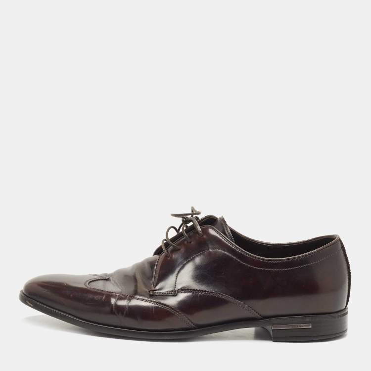 Pre Owned Prada Burgundy Leather Lace Up Derby Size 42