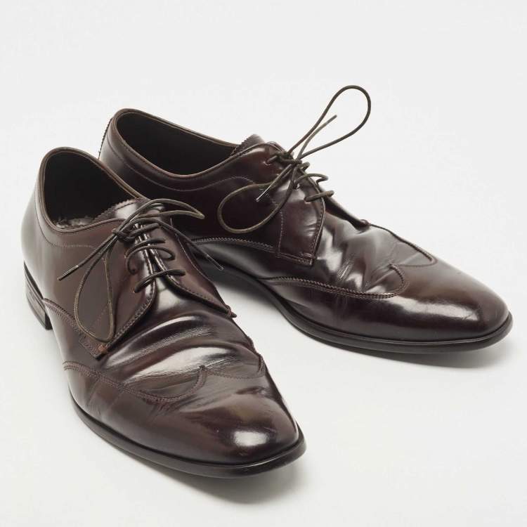 Pre Owned Prada Burgundy Leather Lace Up Derby Size 42