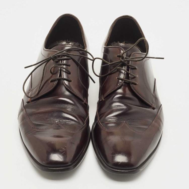 Pre Owned Prada Burgundy Leather Lace Up Derby Size 42