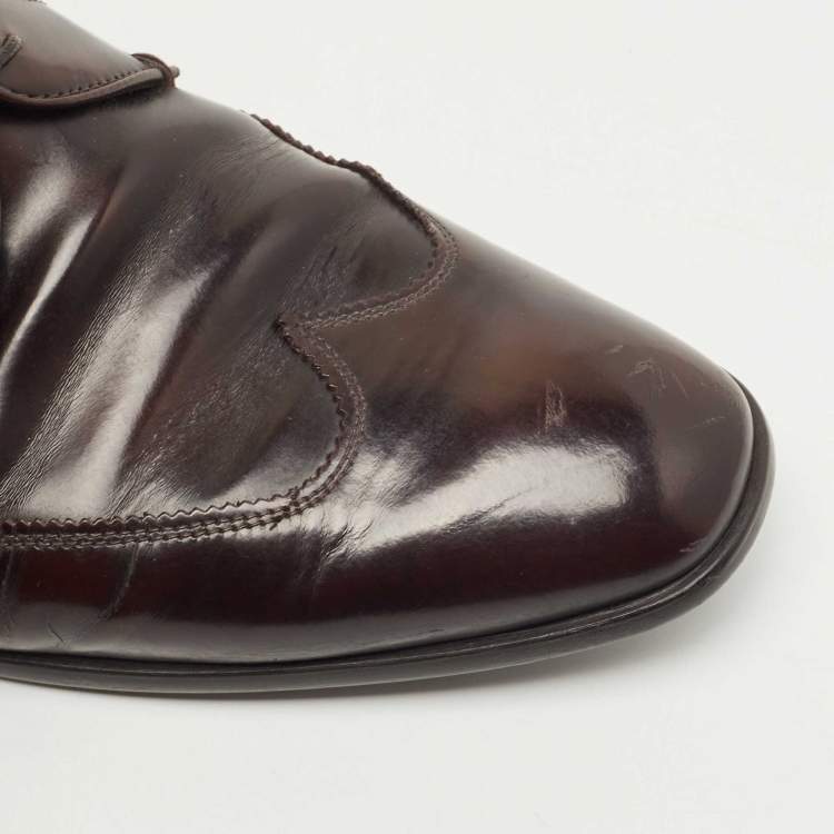 Pre Owned Prada Burgundy Leather Lace Up Derby Size 42