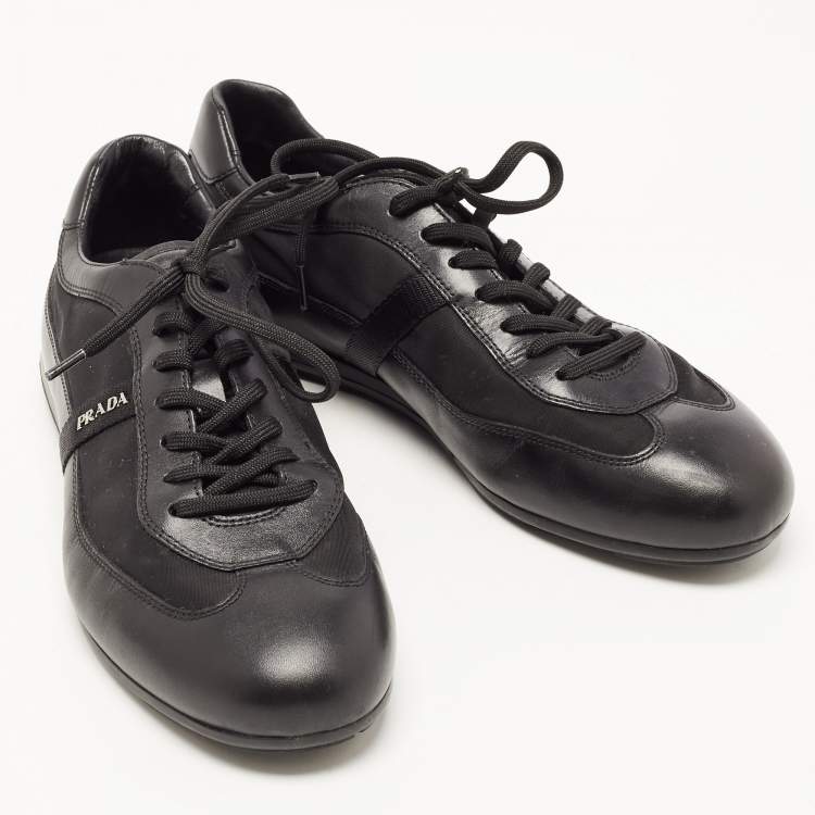 Pre Owned Prada Sports Black Leather and Fabric Low Top Sneakers Size 42