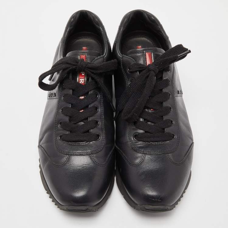 Pre Owned Prada Sport Black Leather Lace Up Low Top Sneakers Size 42
