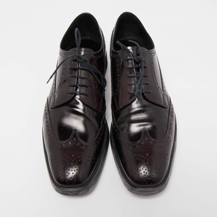 مملوكة مسبقًا Prada Burgundy Brogue Leather Oxfords Sneakers Size 43