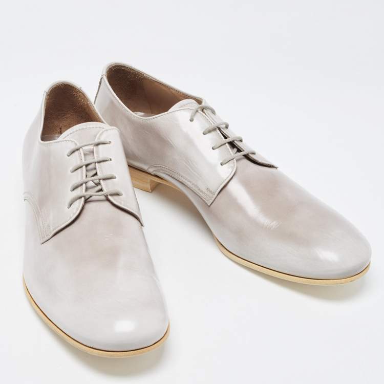 Pre Owned Prada Grey Patent Leather Lace Up Oxfords Size 43