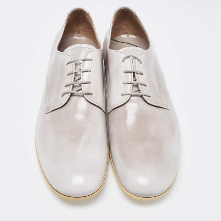Pre Owned Prada Grey Patent Leather Lace Up Oxfords Size 43