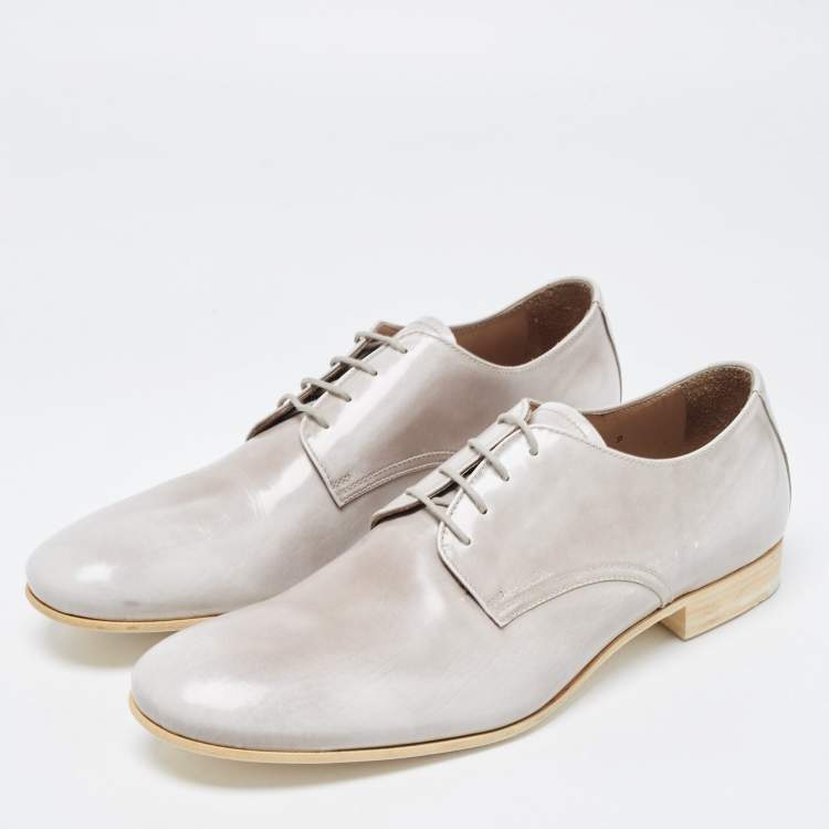 Pre Owned Prada Grey Patent Leather Lace Up Oxfords Size 43