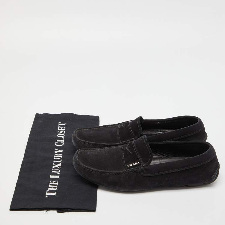 Pre Owned Prada Black Suede Penny Loafers Size 40.5