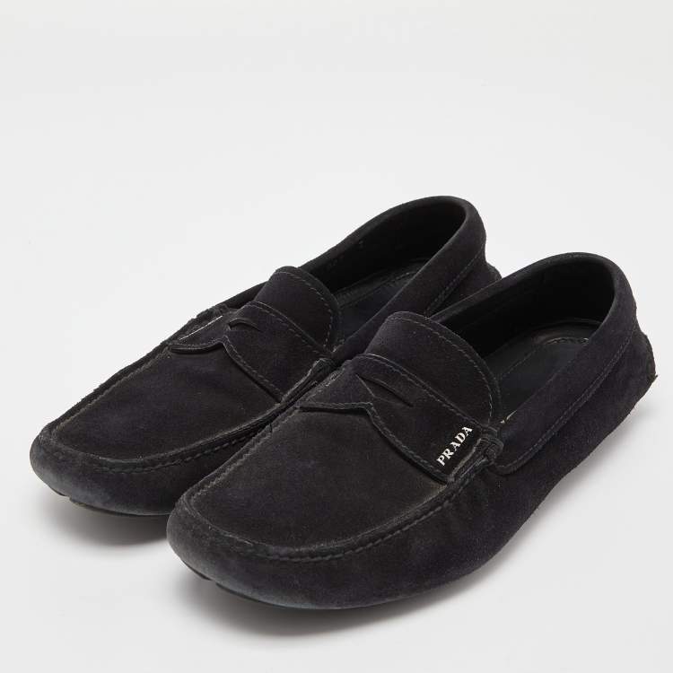 Pre Owned Prada Black Suede Penny Loafers Size 40.5