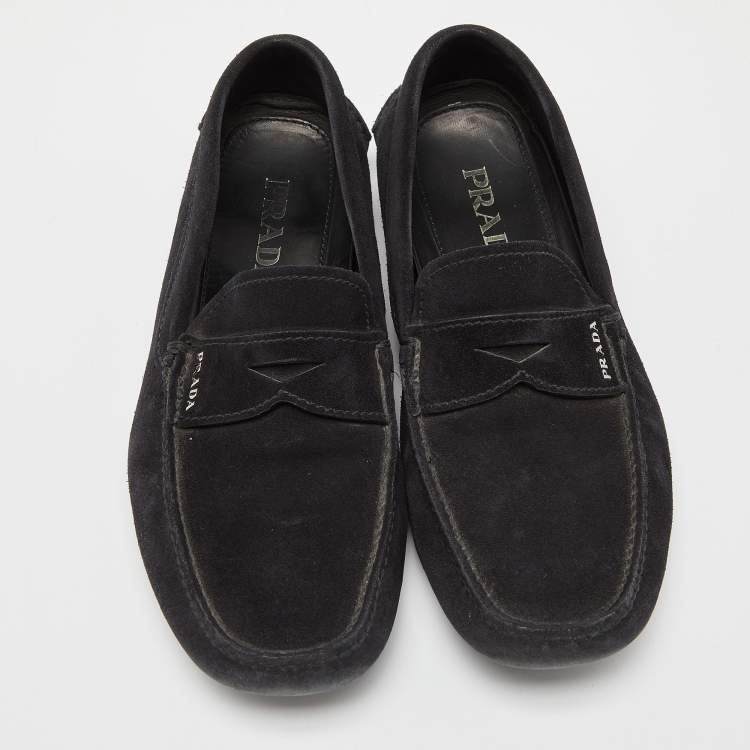 Pre Owned Prada Black Suede Penny Loafers Size 40.5