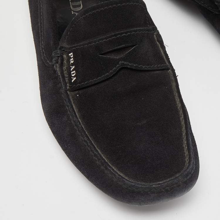 Pre Owned Prada Black Suede Penny Loafers Size 40.5