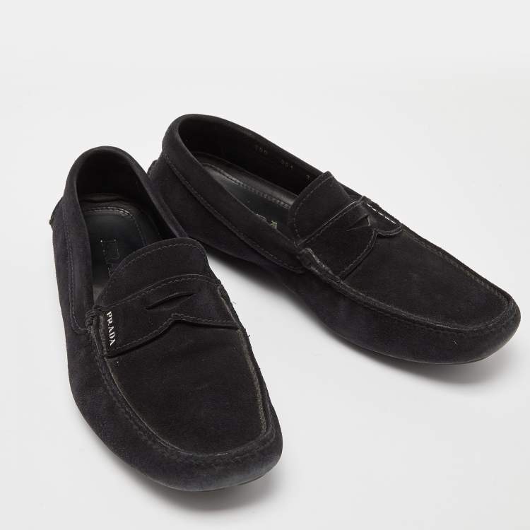 Pre Owned Prada Black Suede Penny Loafers Size 40.5