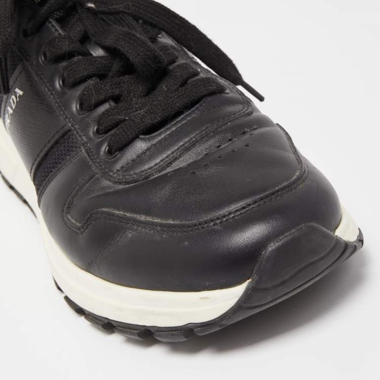 Pre Owned Prada Black Leather and Mesh Prax 01 Sneakers Size 40