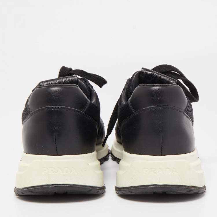 Pre Owned Prada Black Leather and Mesh Prax 01 Sneakers Size 40