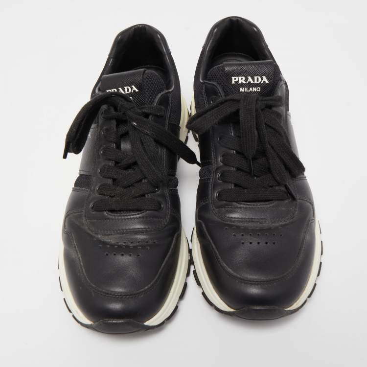 Pre Owned Prada Black Leather and Mesh Prax 01 Sneakers Size 40