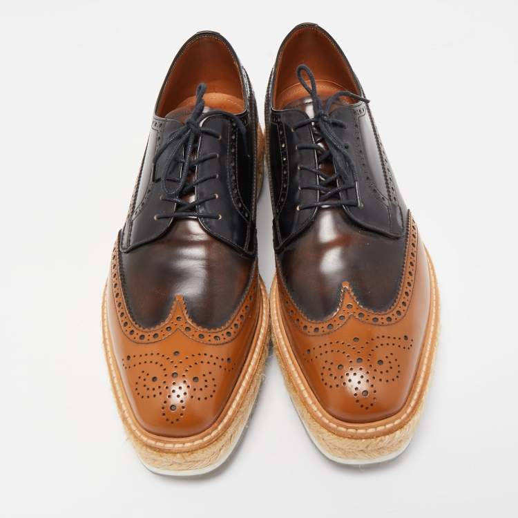 مملوكة مسبقًا Prada Brown Brogue Leather Derby Espadrille Sneakers Size 41