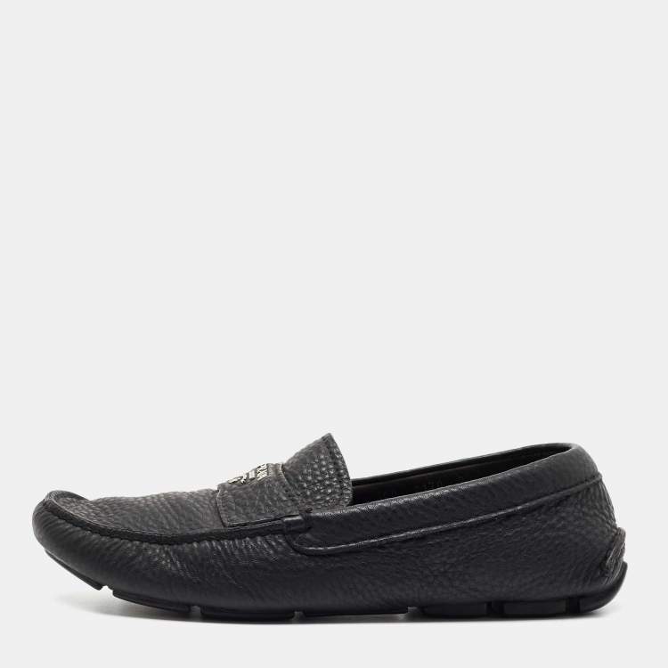 Pre Owned Prada Black Leather Slip On Loafers Size 41 