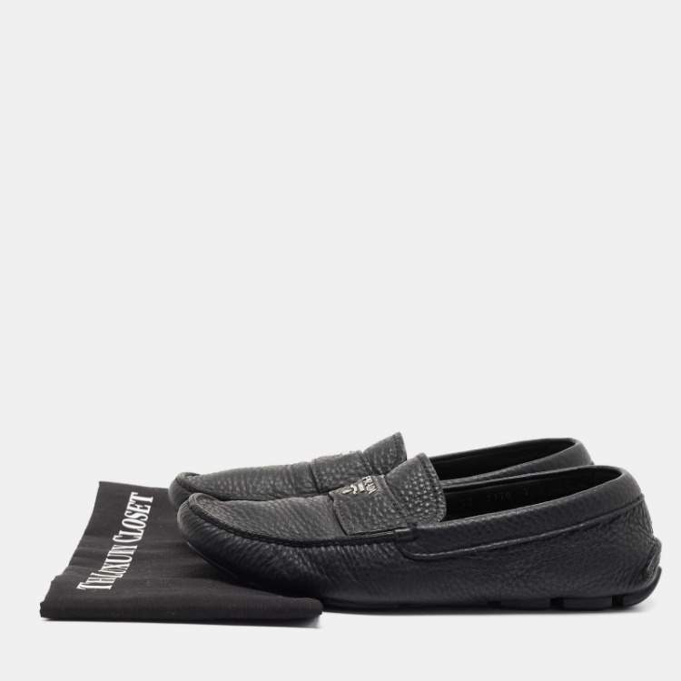 Pre Owned Prada Black Leather Slip On Loafers Size 41 