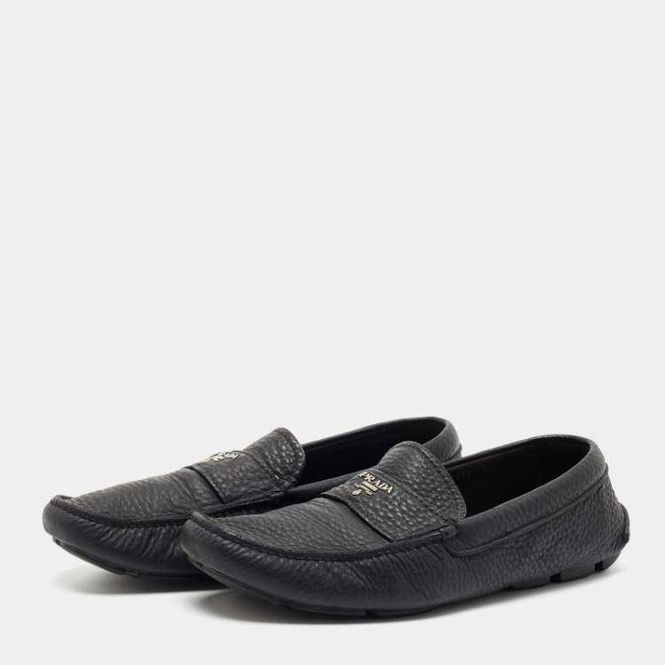 Pre Owned Prada Black Leather Slip On Loafers Size 41 