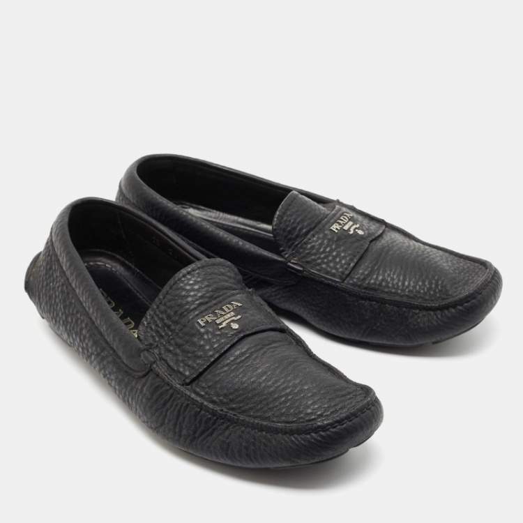 Pre Owned Prada Black Leather Slip On Loafers Size 41 