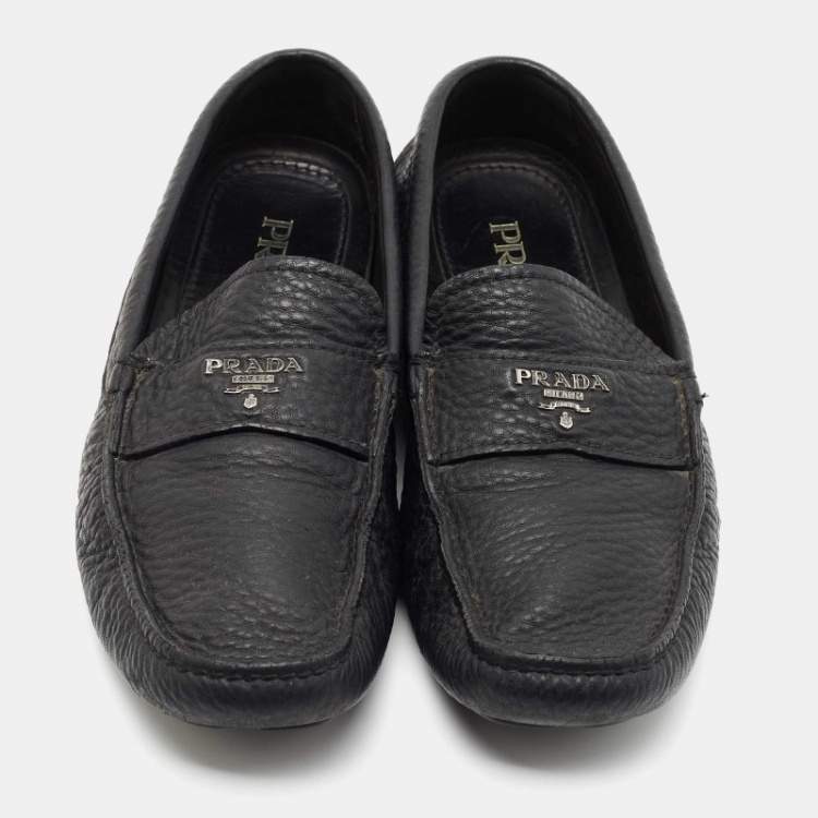 Pre Owned Prada Black Leather Slip On Loafers Size 41 