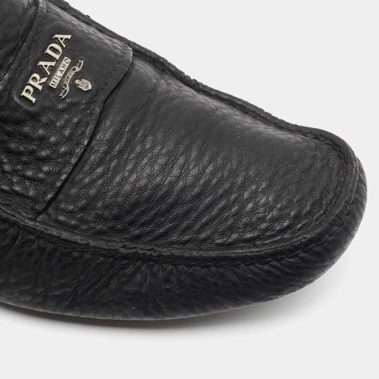 Pre Owned Prada Black Leather Slip On Loafers Size 41 