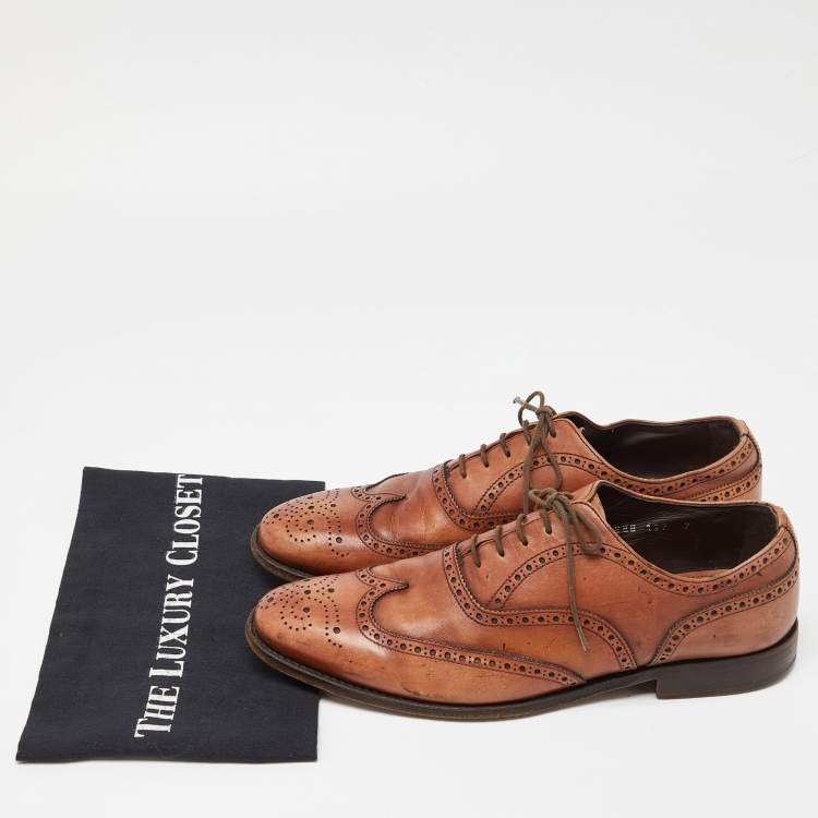 Pre Owned Prada Brown Leather Lace Up Oxfords Size 41