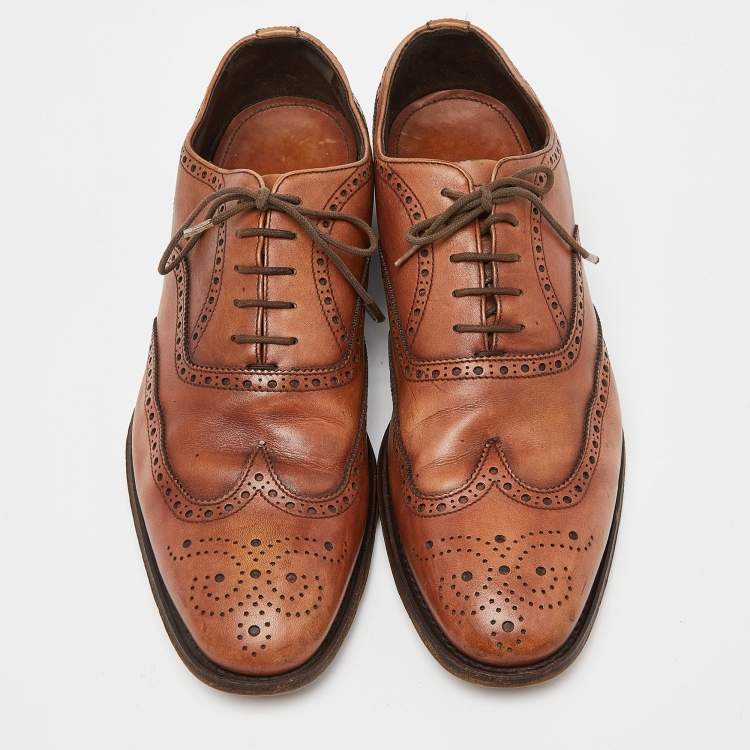 Pre Owned Prada Brown Leather Lace Up Oxfords Size 41