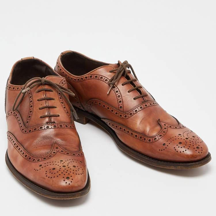 Pre Owned Prada Brown Leather Lace Up Oxfords Size 41